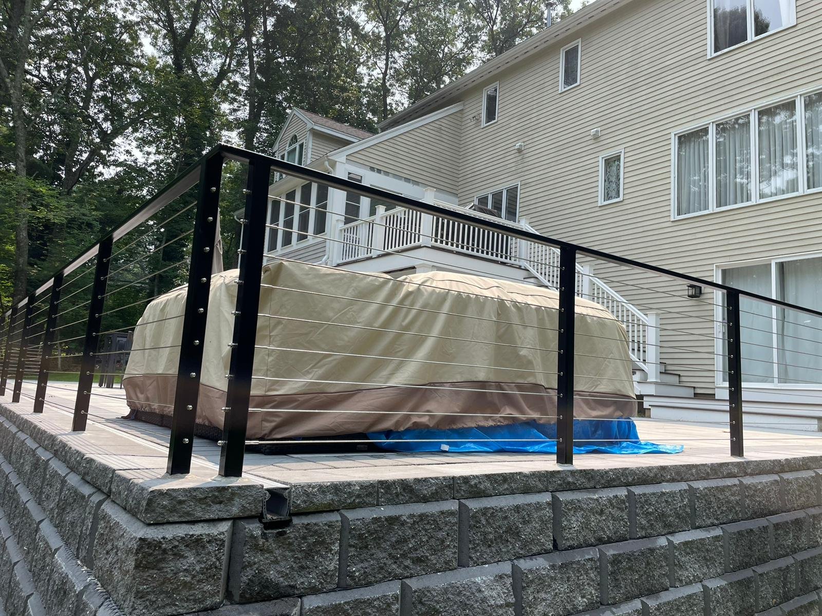 Cable railing installation on a Massachusetts deck